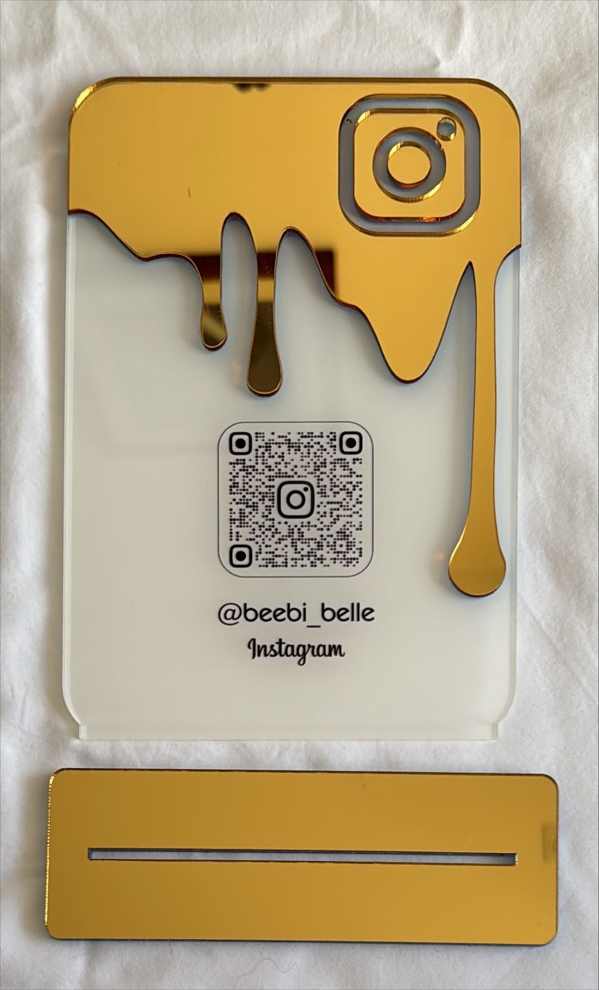 BUSINESS QR CODE SCANNING SIGN SOCIAL MEDIA BOARD PLAQUE RECTANGLE WHITE GOLD SILVE