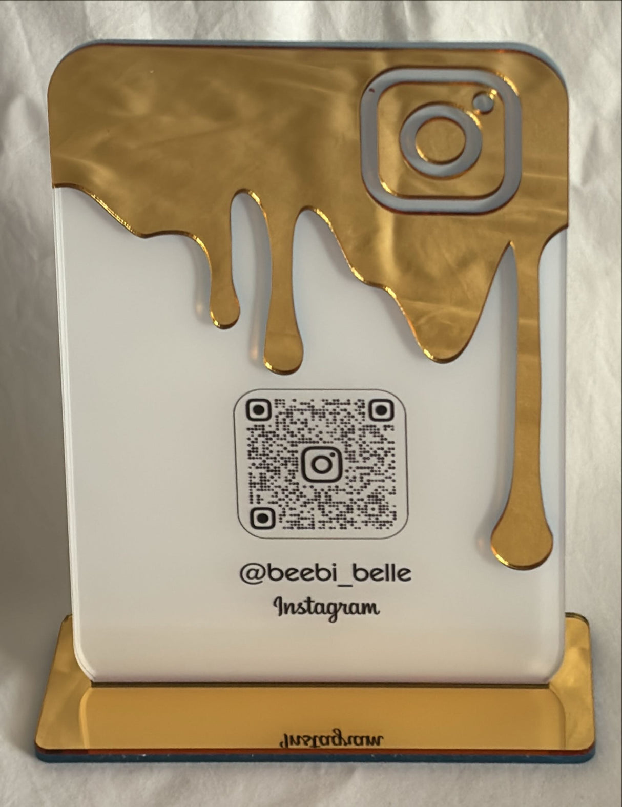 BUSINESS QR CODE SCANNING SIGN SOCIAL MEDIA BOARD PLAQUE RECTANGLE WHITE GOLD SILVE