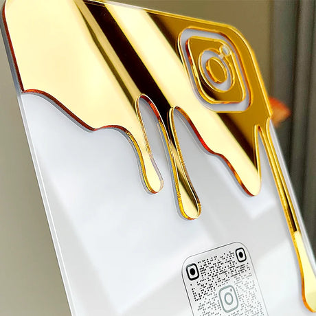 BUSINESS QR CODE SCANNING SIGN SOCIAL MEDIA BOARD PLAQUE RECTANGLE WHITE GOLD SILVE