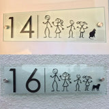 MODERN HOUSE SIGN FAMILY MEMBERS PLAQUE DOOR NUMBER STICK MAN GLASS ACRYLIC