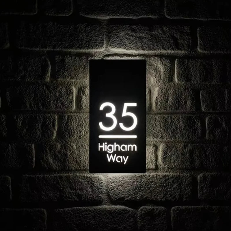 Custom LED House Number Sign | Black Stainless Steel Backlit Plaque