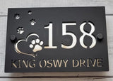 CUSTOM MODERN ACRYLIC HOUSE NUMBER STREET ADDRESS SIGN PAWS HEART PET SIGN