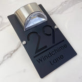 LED SOLAR POWERED OUTSIDE CUSTOM HOUSE SIGN LASER CUT NUMBER STREET HOUSE ADDRESS WALL SIGN