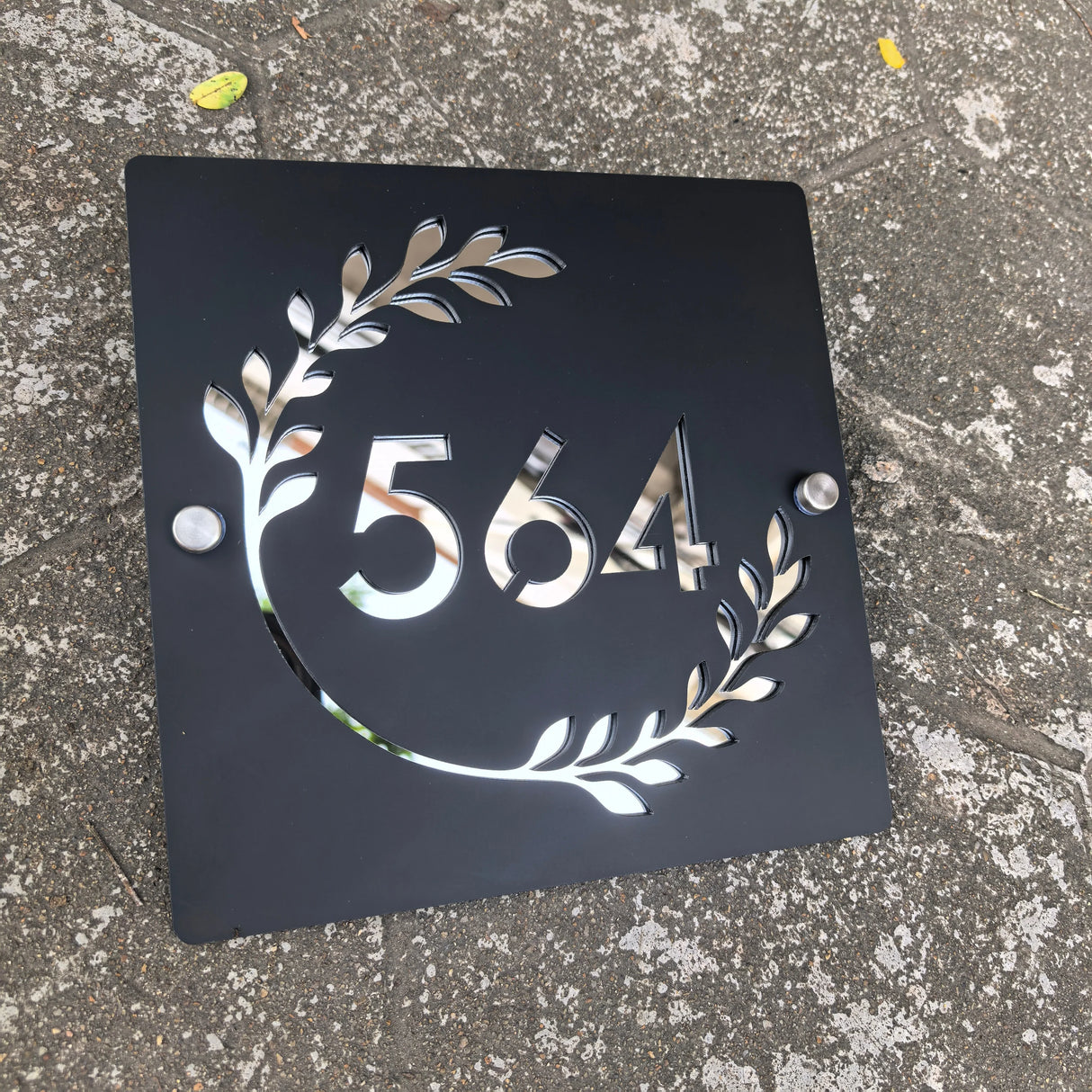 Custom Square Leaf Pattern Acrylic House Sign | Personalised Address Plaque