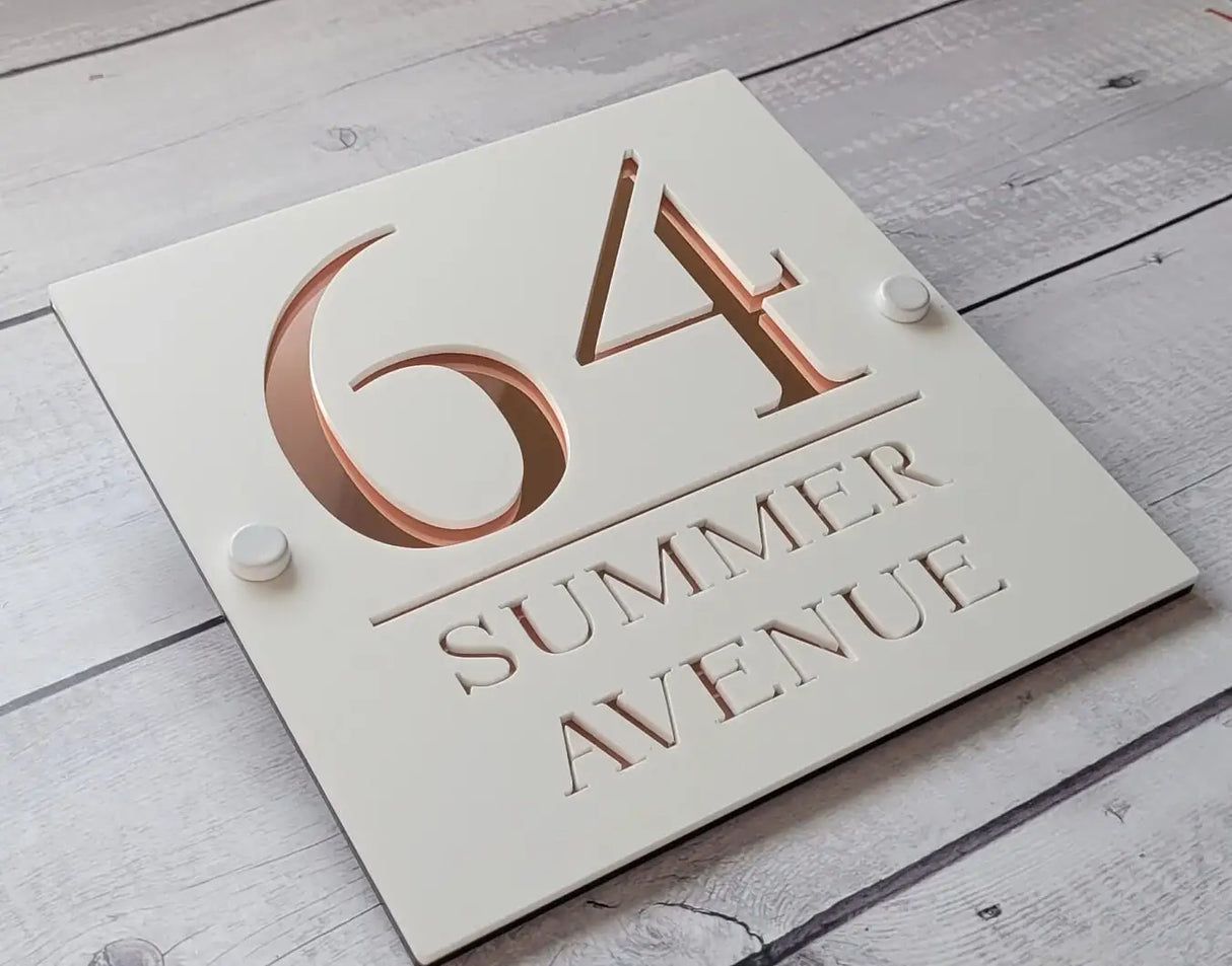 HOUSE SIGN ADDRESS CUSTOM SIGN LASER CUT ACRYLIC BLACK SCREWS NUMBER PLAQUE
