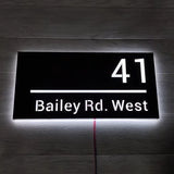 Custom LED House Number Sign | Black Stainless Steel Backlit Plaque
