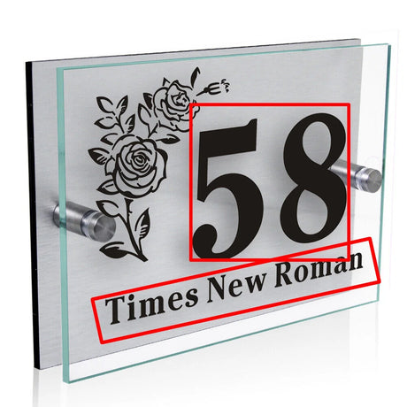 HOUSE SIGN ADDRESS MODERN SILVER ACRYLIC ALUMINIUM CAT HOUSE PAWS FLOWER NUMBER LASER CUT