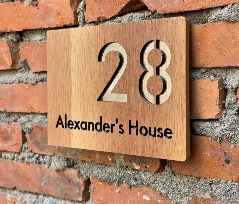 WOODEN WOOD OUTDOOR HOUSE SIGN NUMBER STREET HOUSE ADDRESS WALL MAIL BOX LETTER BOX PLAQUE