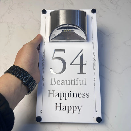 LED SOLAR DECORATIVE CUSTOM HOUSE SIGN NUMBER STREET SIGN ACRYLIC ADDRESS DOOR WALL PLAQUE