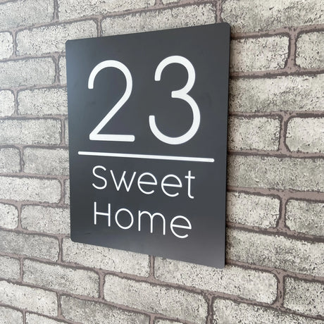 Custom Vertical Brushed Aluminium House Sign | Personalised Address Plaque