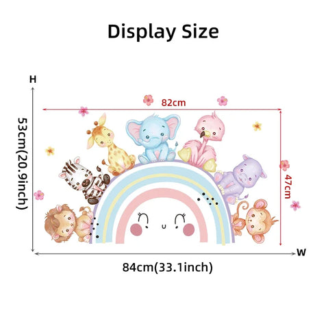 RAINBOW ANIMAL ELEPHANT ZEBRA GIRAFFE MONKEY LION KIDS 3D WALL STICKER MURAL ART Decal