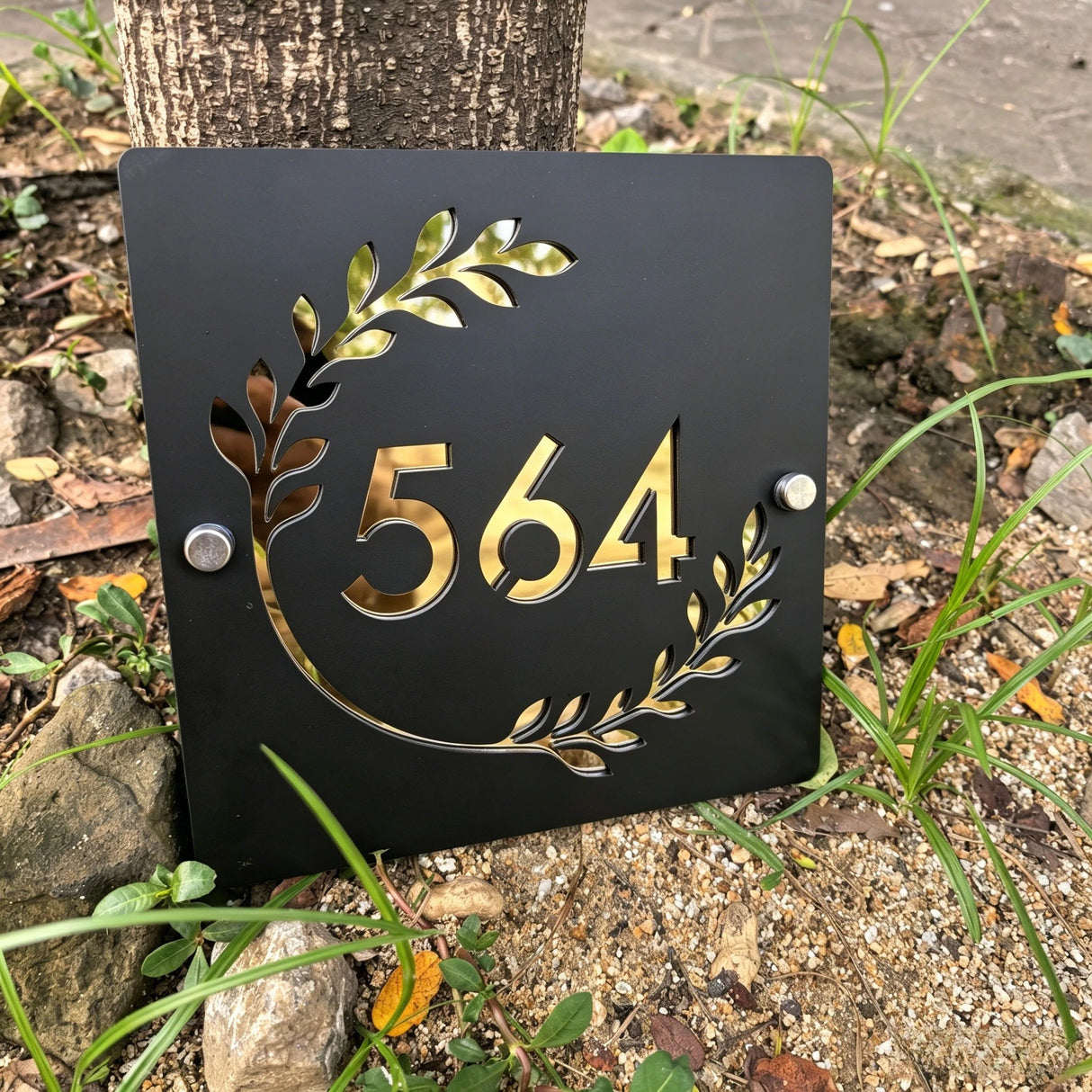 Custom Square Leaf Pattern Acrylic House Sign | Personalised Address Plaque