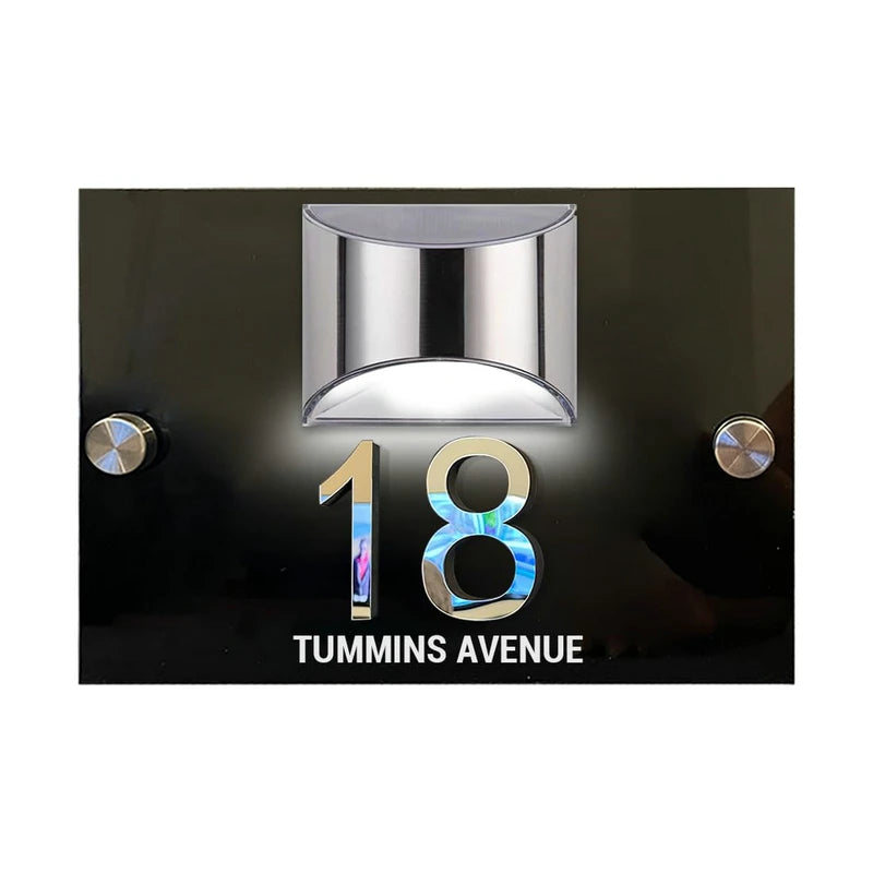 LED SOLAR RECTANGLE BLACK SILVER CUSTOM HOUSE SIGN NUMBER STREET SIGN ACRYLIC ADDRESS DOOR WALL PLAQUE