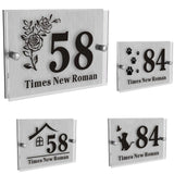 HOUSE SIGN ADDRESS MODERN SILVER ACRYLIC ALUMINIUM CAT HOUSE PAWS FLOWER NUMBER LASER CUT