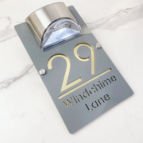LED SOLAR POWERED OUTSIDE CUSTOM HOUSE SIGN LASER CUT NUMBER STREET HOUSE ADDRESS WALL SIGN