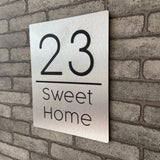 CUSTOM BRUSHED ALUMINIUM VERTICAL HOUSE SIGN NUMBER STREET SIGN ADDRESS DOOR WALL PLAQUE