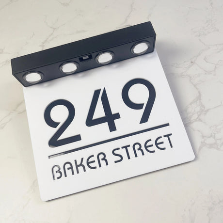Custom Solar LED Square House Number Sign | Address Plaque