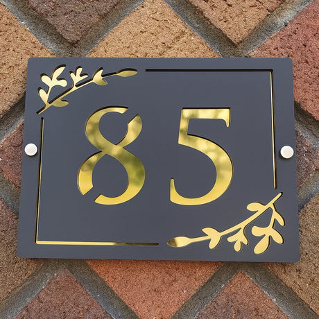 HOUSE SIGN ADDRESS CUSTOM SIGN LASER CUT ACRYLIC LEAF SCREWS NUMBER PLAQUE