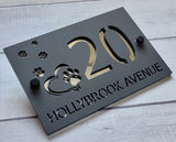 CUSTOM MODERN ACRYLIC HOUSE NUMBER STREET ADDRESS SIGN PAWS HEART PET SIGN
