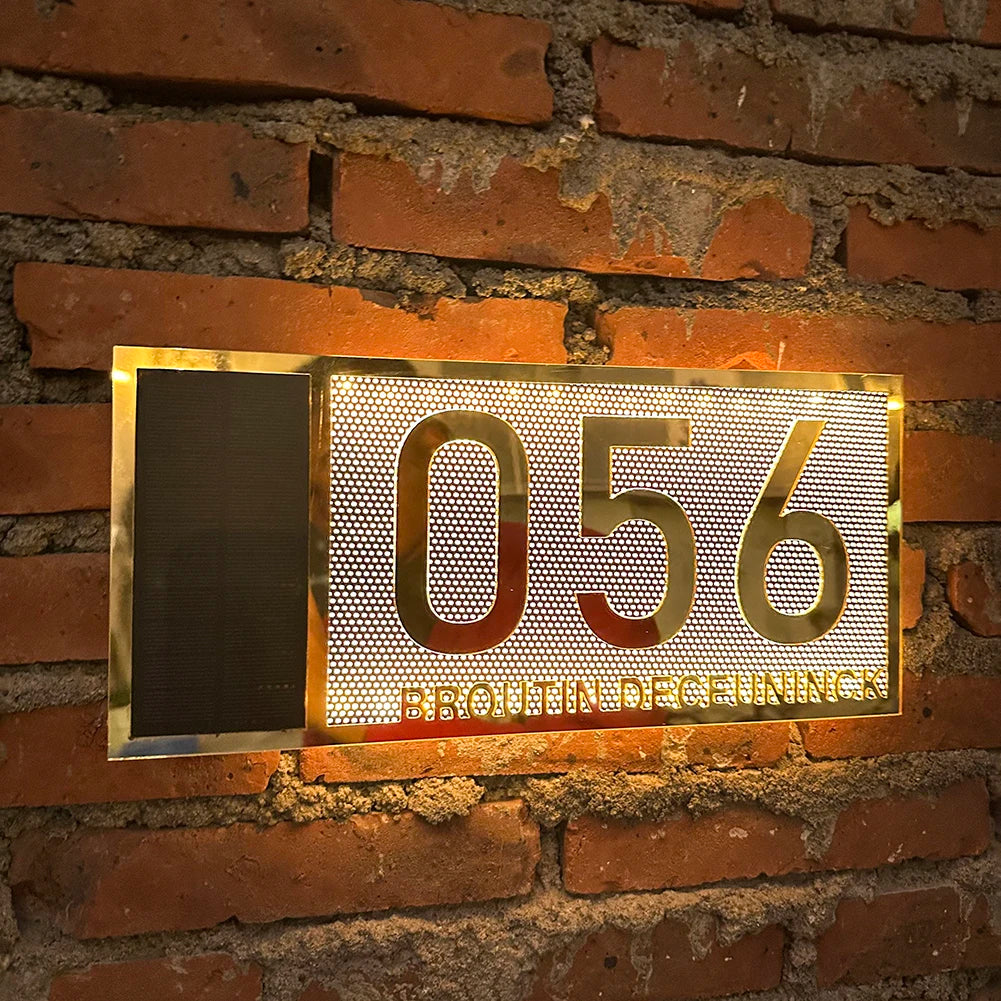 LED SOLAR CUSTOM HOUSE SIGN NUMBER STREET ACRYLIC SILVER GOLD ROSE GOLD ADDRESS DOOR WALL PLAQUE