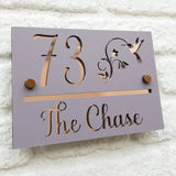 CUSTOM HOUSE SIGN NUMBER STREET SIGN HUMMINGBIRD MIRROR BACK ACRYLIC ADDRESS DOOR WALL PLAQUE