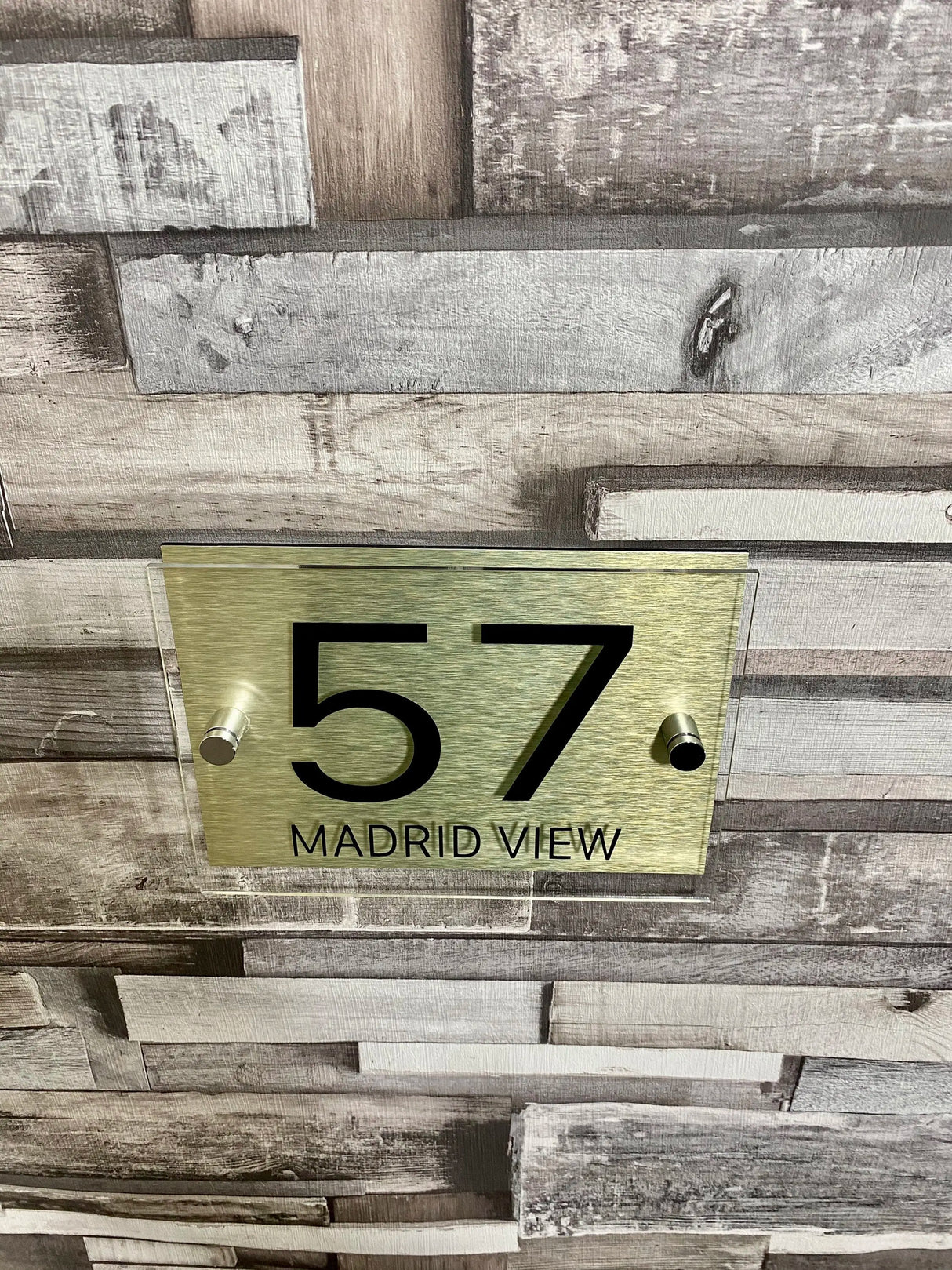 CUSTOM HOUSE SIGN GOLD NUMBER STREET SIGN GLASS EFFECT ACRYLIC ADDRESS DOOR WALL PLAQUE