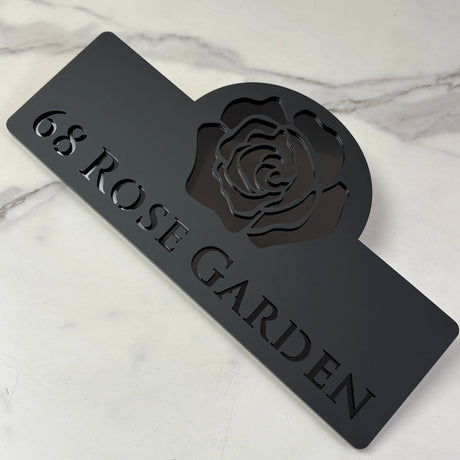 HOUSE SIGN ADDRESS CUSTOM SIGN FLOWER ROSE LASER CUT ACRYLIC NUMBER TAPE PLAQUE