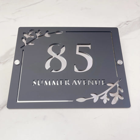 HOUSE SIGN ADDRESS CUSTOM SIGN LASER CUT ACRYLIC LEAF SCREWS NUMBER PLAQUE