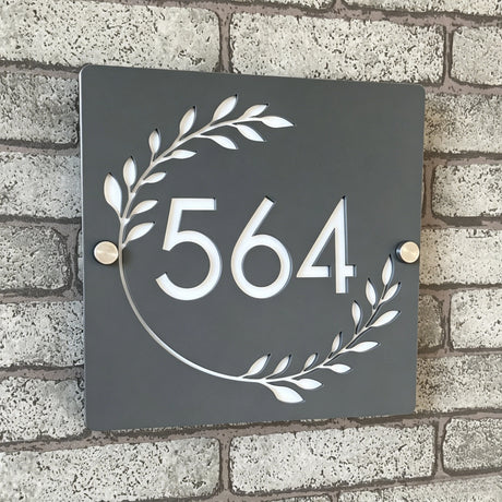 Custom Square Leaf Pattern Acrylic House Sign | Personalised Address Plaque