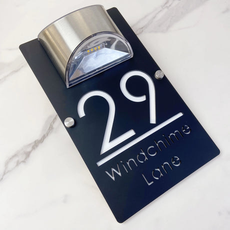 LED SOLAR POWERED OUTSIDE CUSTOM HOUSE SIGN LASER CUT NUMBER STREET HOUSE ADDRESS WALL SIGN