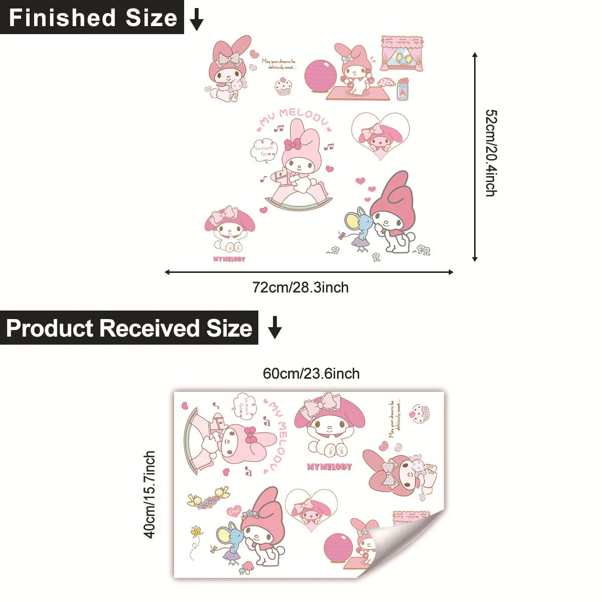 HELLO KITTY MY MELODY KUROMI PINK PURPLE WALL STICKER MURAL ART Decal