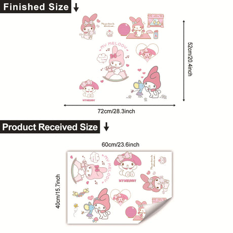 HELLO KITTY MY MELODY KUROMI PINK PURPLE WALL STICKER MURAL ART Decal