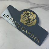 HOUSE SIGN ADDRESS CUSTOM SIGN FLOWER ROSE LASER CUT ACRYLIC NUMBER SILVER/ BLACK NAILS PLAQUE