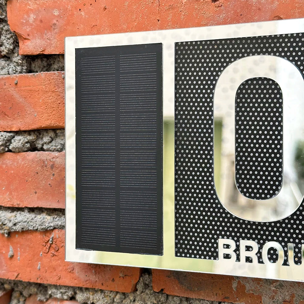 LED SOLAR CUSTOM HOUSE SIGN NUMBER STREET ACRYLIC SILVER GOLD ROSE GOLD ADDRESS DOOR WALL PLAQUE