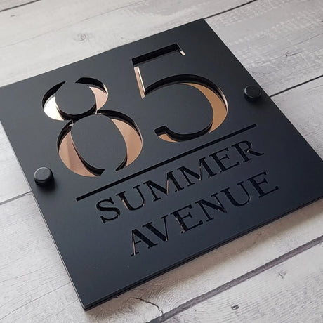 HOUSE SIGN ADDRESS CUSTOM SIGN LASER CUT ACRYLIC BLACK SCREWS NUMBER PLAQUE