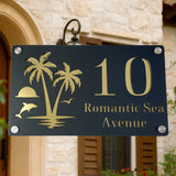 CUSTOM ISLAND PALM TREE SUNRISE DOLPHIN ACRYLIC HOUSE NUMBER SIGN SILVER SCREWS