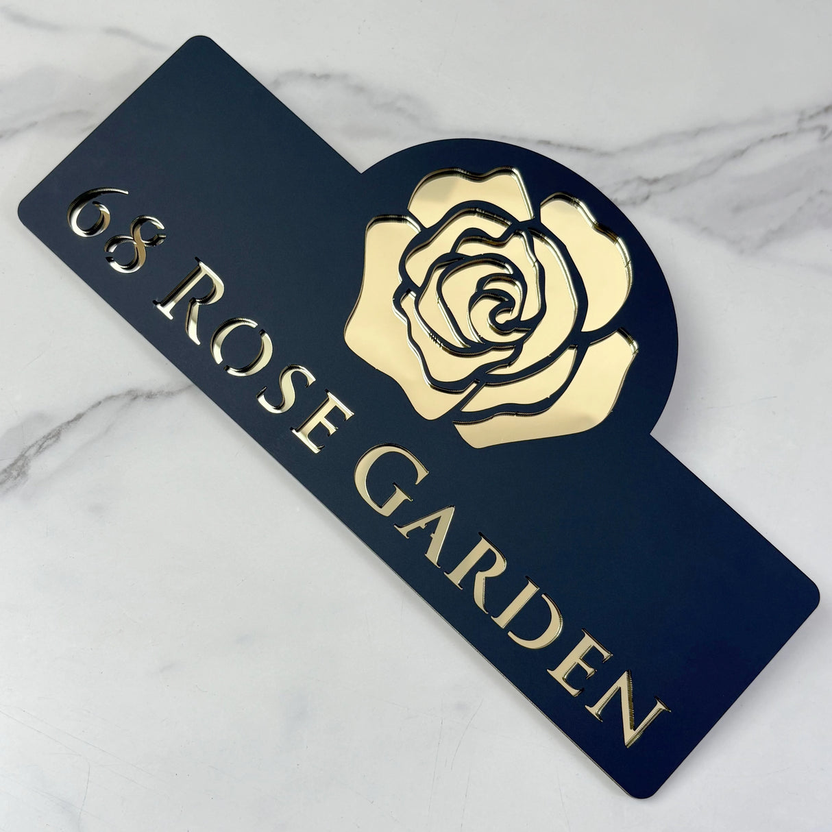 HOUSE SIGN ADDRESS CUSTOM SIGN FLOWER ROSE LASER CUT ACRYLIC NUMBER SILVER/ BLACK NAILS PLAQUE
