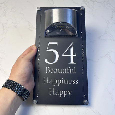 LED SOLAR DECORATIVE CUSTOM HOUSE SIGN NUMBER STREET SIGN ACRYLIC ADDRESS DOOR WALL PLAQUE