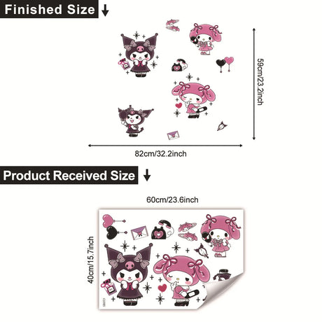 HELLO KITTY MY MELODY KUROMI PINK PURPLE WALL STICKER MURAL ART Decal