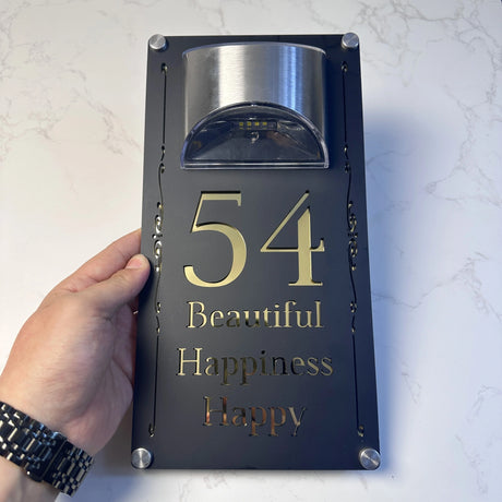 LED SOLAR DECORATIVE CUSTOM HOUSE SIGN NUMBER STREET SIGN ACRYLIC ADDRESS DOOR WALL PLAQUE