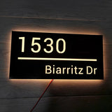Custom LED House Number Sign | Black Stainless Steel Backlit Plaque