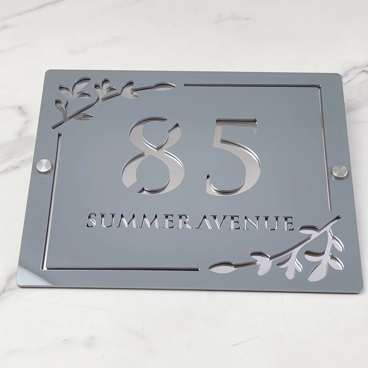 HOUSE SIGN ADDRESS CUSTOM SIGN LASER CUT ACRYLIC LEAF SCREWS NUMBER PLAQUE