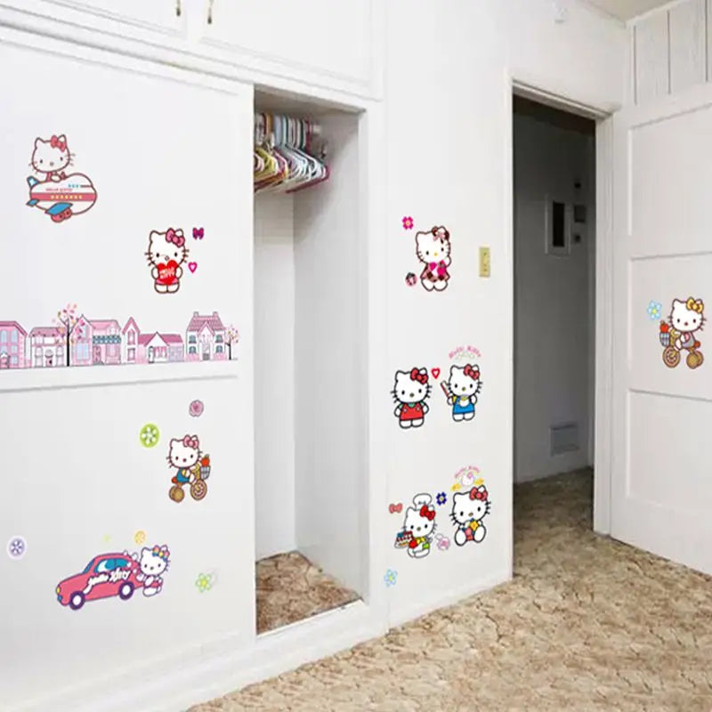 HELLO KITTY CAR HOUSE PLANE PINK PURPLE COLOURFUL WALL STICKER MURAL ART Decal