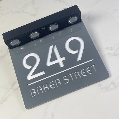 Custom Solar LED Square House Number Sign | Address Plaque