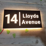 Custom LED House Number Sign | Black Stainless Steel Backlit Plaque