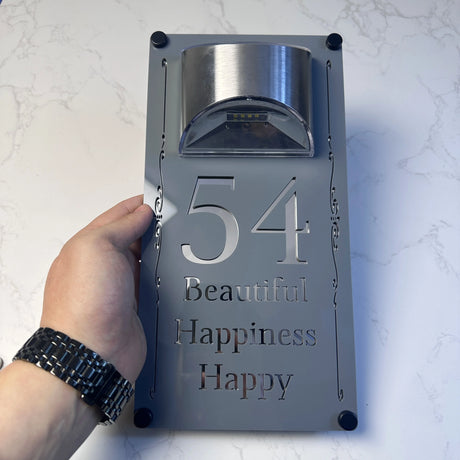 LED SOLAR DECORATIVE CUSTOM HOUSE SIGN NUMBER STREET SIGN ACRYLIC ADDRESS DOOR WALL PLAQUE
