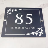 HOUSE SIGN ADDRESS CUSTOM SIGN LASER CUT ACRYLIC LEAF SCREWS NUMBER PLAQUE