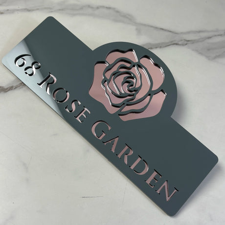 HOUSE SIGN ADDRESS CUSTOM SIGN FLOWER ROSE LASER CUT ACRYLIC NUMBER TAPE PLAQUE