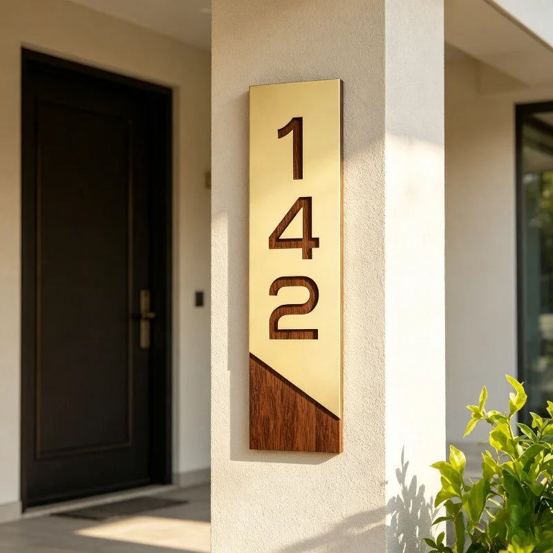 Custom Acrylic House Number Plaque | Black, White & Gold