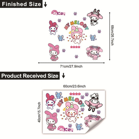 HELLO KITTY MY MELODY KUROMI PINK PURPLE WALL STICKER MURAL ART Decal